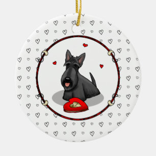 Alla hjärtans dag (röd) Scottie Hund (svart) Cute Julgransprydnad Keramik