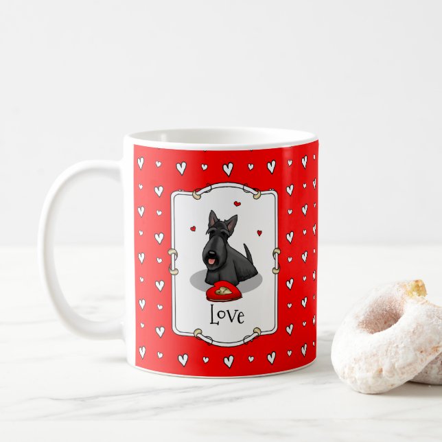 Alla hjärtans dag (röd) Scottie Hund (svart) Cute Kaffemugg (Med munk)