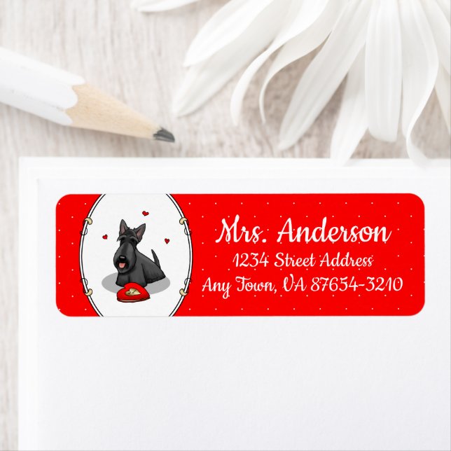 Alla hjärtans dag (röd) Scottie Hund (svart) Cute Returadress Etikett (Insitu)