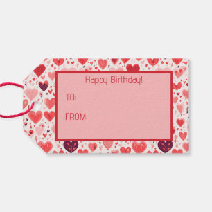 Alla hjärtans dag röda och rosa hjärtan presentetikett
