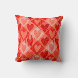 Alla hjärtans dag - Röda och Rosa Patchwork Hearts Kudde