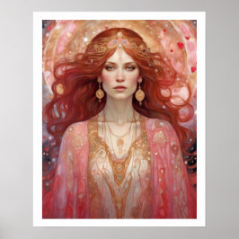 Alla hjärtans dag rödhåriget Woman Art Deco Skriv  Poster