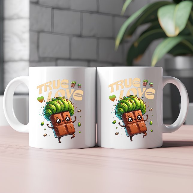 Alla hjärtans dag, rolig kawaii pistaschchoklad kaffemugg (Skapare uppladdad)