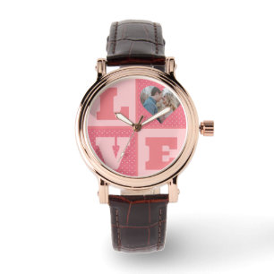 Alla hjärtans dag Romantic Rosa Kärlek Heart Photo Armbandsur