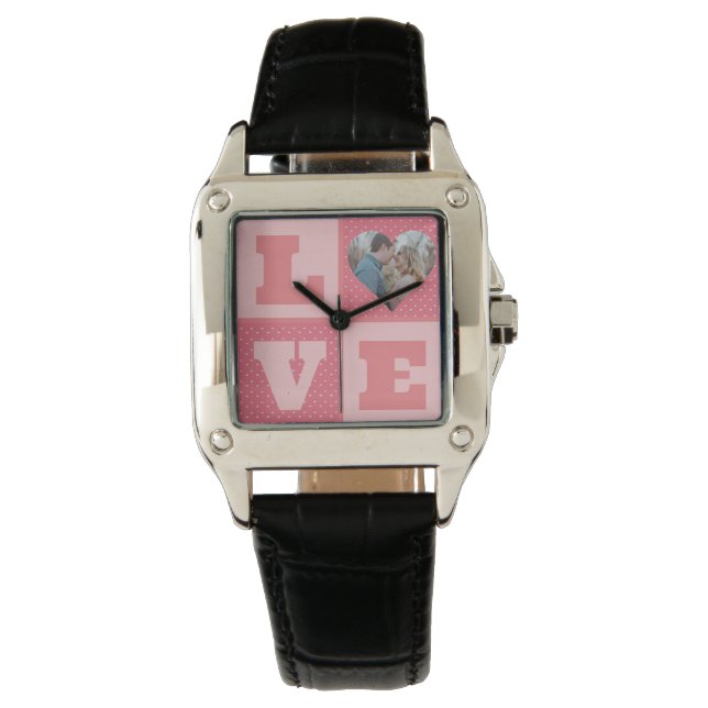 Alla hjärtans dag Romantic Rosa Kärlek Heart Photo Armbandsur (Framsida)