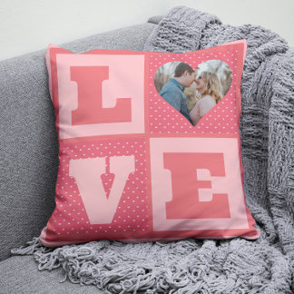 Alla hjärtans dag Romantic Rosa Kärlek Heart Photo Kudde