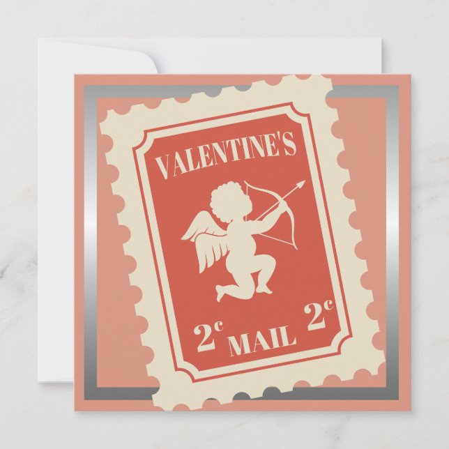 Alla hjärtans dag romantisk .2 cent cupid frimärke julkort (Framsida)