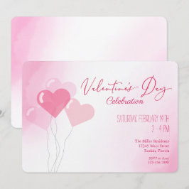Alla hjärtans dag Rosa Balloons Watercolor Party Inbjudningar