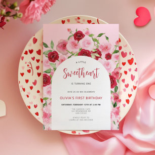 Alla hjärtans dag Rosa Blommigt Arch Birthday Inbjudningar