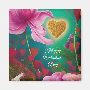 Alla hjärtans dag-Rosa Blommor och Magnet