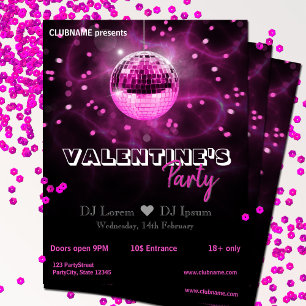 Alla hjärtans dag Rosa Disco Boll Party Flyer