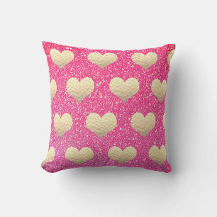 Alla hjärtans dag Rosa Glitter Golden Hearts Mön Kudde