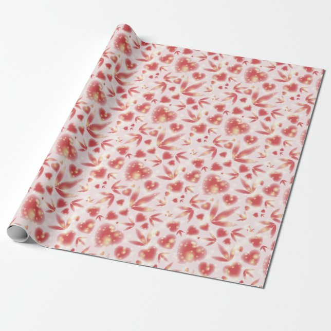 Alla hjärtans dag Rosa Hjärtan Blank Glitterpunkte Presentpapper (Utrullad)