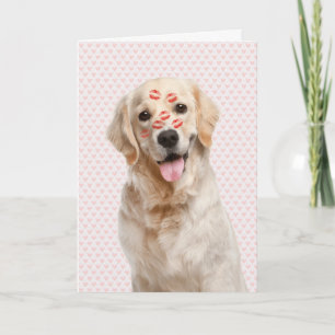 Alla hjärtans dag Rosa Hjärtan med Golden Retrieve Kort