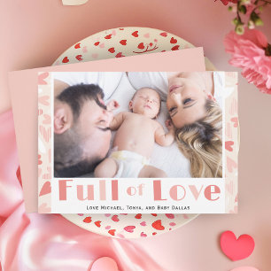 Alla hjärtans dag Rosa Hjärtan Modern Familjefoto Julkort