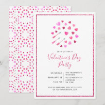 Alla hjärtans dag Rosa hjärtan och pilar Inbjudan