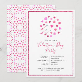 Alla hjärtans dag Rosa hjärtan och pilar Inbjudan