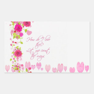 Alla hjärtans dag Rosa Hjärtan Rosor Vintage Klist Rektangulärt Klistermärke