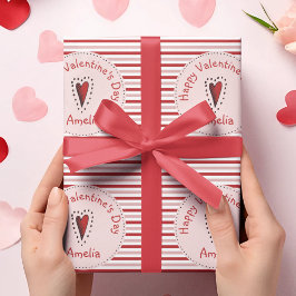 Alla hjärtans dag Rosa och Röda Rand Presentpapper