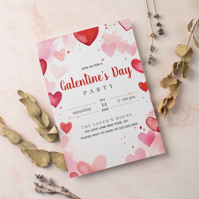 Alla hjärtans dag Rosa Red Hearts Inbjudningar (Skapare uppladdad)