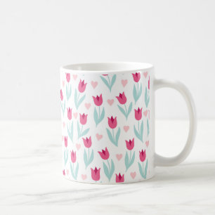 Alla hjärtans dag Rosa Red Tulips Flowers Hearts Kaffemugg