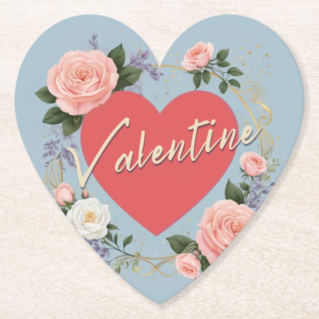 Alla hjärtans dag Rosa ros Romantic Kärlek Heart Underlägg Papper (Framsida)
