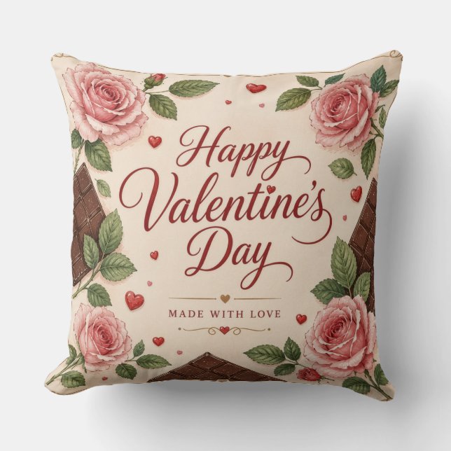 Alla hjärtans dag Rosa Roser Chokladbarer Kudde (Framsida)