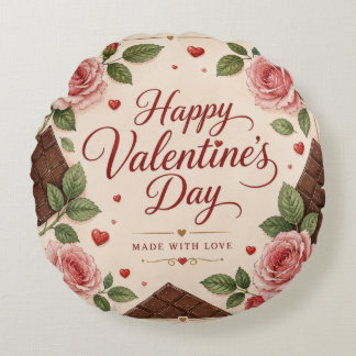 Alla hjärtans dag Rosa Roser Chokladbarer Rund Kudde