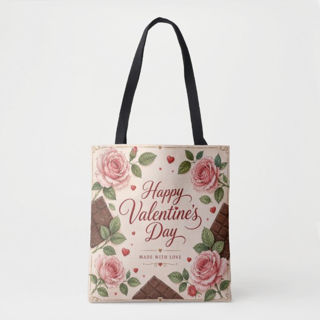 Alla hjärtans dag Rosa Roser Chokladbarer Tygkasse (Framsida)