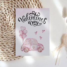Alla hjärtans dag Rosa Söt Bil Julkort
