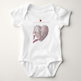 Alla hjärtans dag rosa spets hjärta satin band t shirt