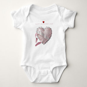 Alla hjärtans dag rosa spets hjärta satin band t shirt