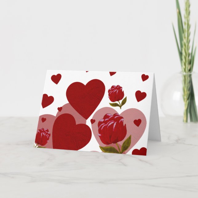 Alla hjärtans dag, Rött hjärta och röda rosor  Helgkort (Framsida)