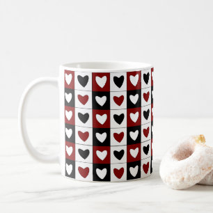 Alla hjärtans dag Rött Svart Vitt Hjärtmönster Kaffemugg