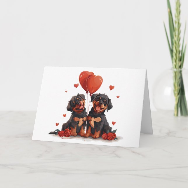 Alla hjärtans dag Rottweiler Hundar Helgkort (Framsida)