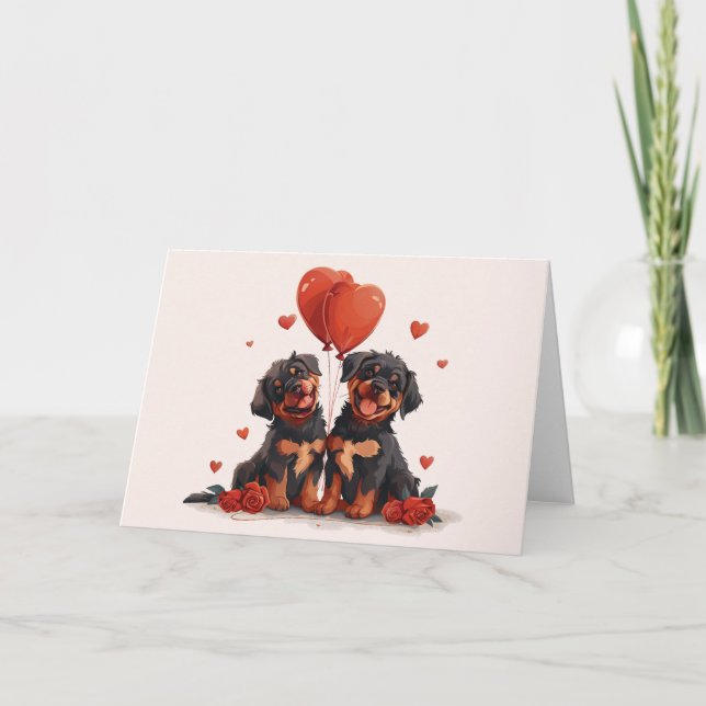 Alla hjärtans dag Rottweiler Hundar Helgkort (Framsida)
