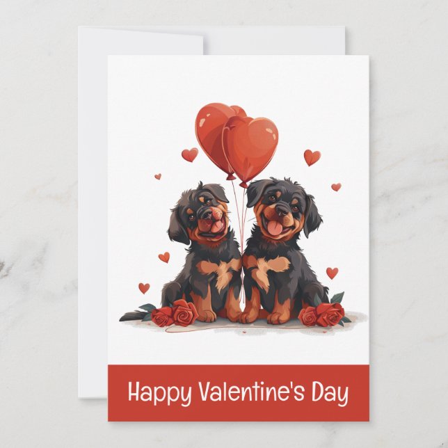 Alla hjärtans dag Rottweiler Hundar Julkort (Framsida)