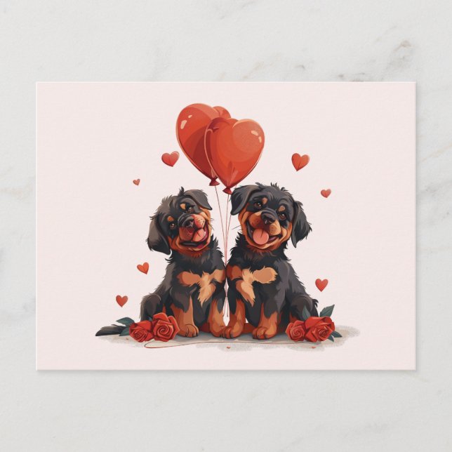 Alla hjärtans dag Rottweiler Hundar Vykort (Framsida)