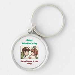 Alla hjärtans dag rund silverfärgad nyckelring