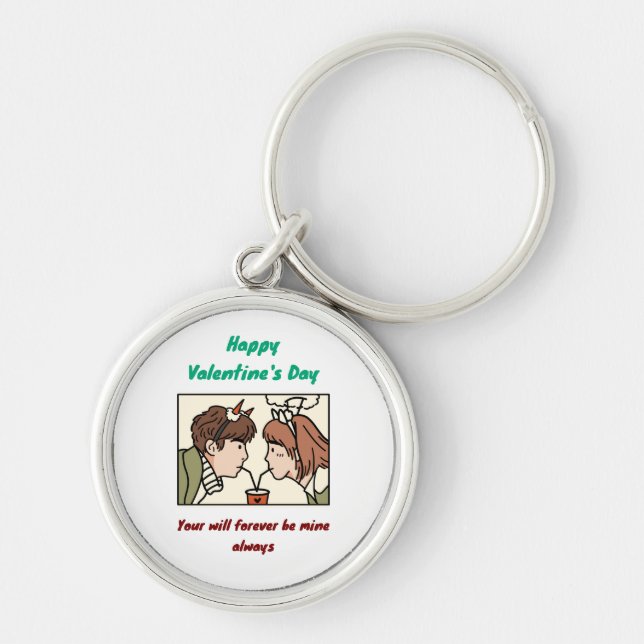 Alla hjärtans dag rund silverfärgad nyckelring (Framsidan)