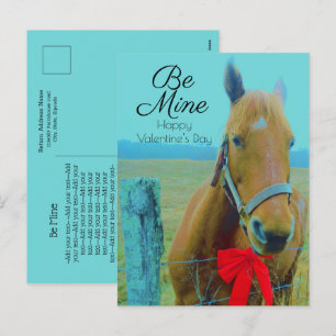 Alla hjärtans dag Rustic Blue Horse Red Bow Helg Vykort