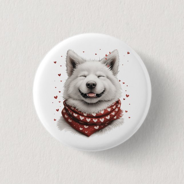 Alla hjärtans dag Samoyed Hund Knapp (Framsida)