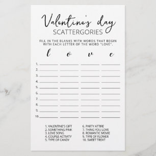Alla hjärtans dag Scattergories-redigerbart spel