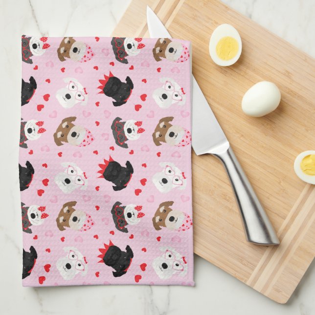 Alla hjärtans dag Schnauzer Hundar Kökshandduk (Vikt i Fjärdedel)