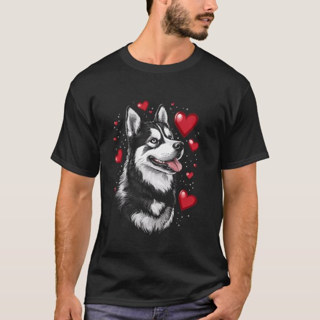 Alla hjärtans dag Siberian husky Hund T Shirt (Framsida)