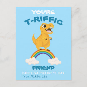 Alla hjärtans dag, skola t-rex dinosaur rainbow helg vykort