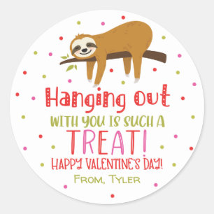 Alla hjärtans dag Sloth Stickers Runt Klistermärke