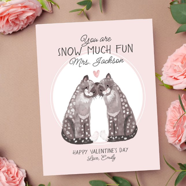 Alla hjärtans dag Snö Leopard Teacher Valentine Julkort (Skapare uppladdad)