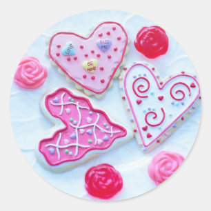 Alla hjärtans dag: Sockerkakor Hearts Stickers Runt Klistermärke
