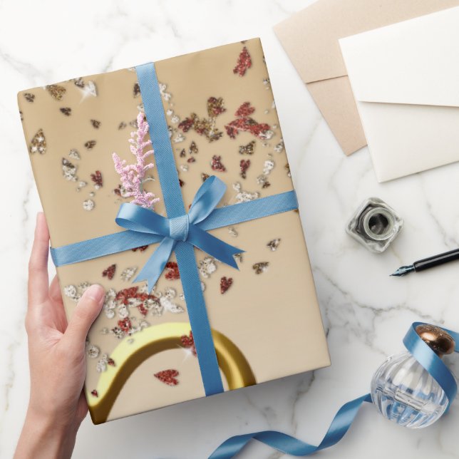 Alla hjärtans dag som blåser Pappra Guld Heart Presentpapper (Gåvor)